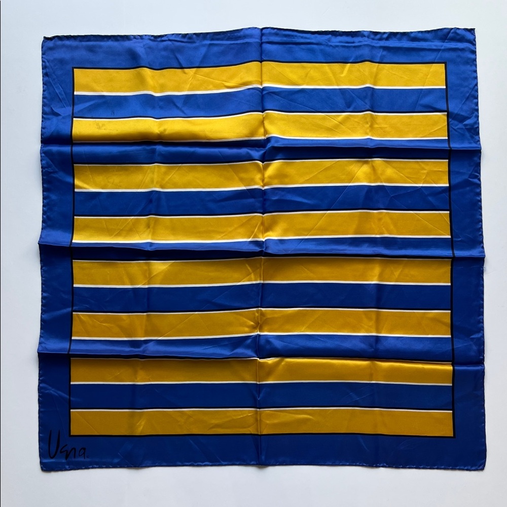 Vintage Scarves by Vera 100% acetate made in Italy 
square blue & mustard scarf